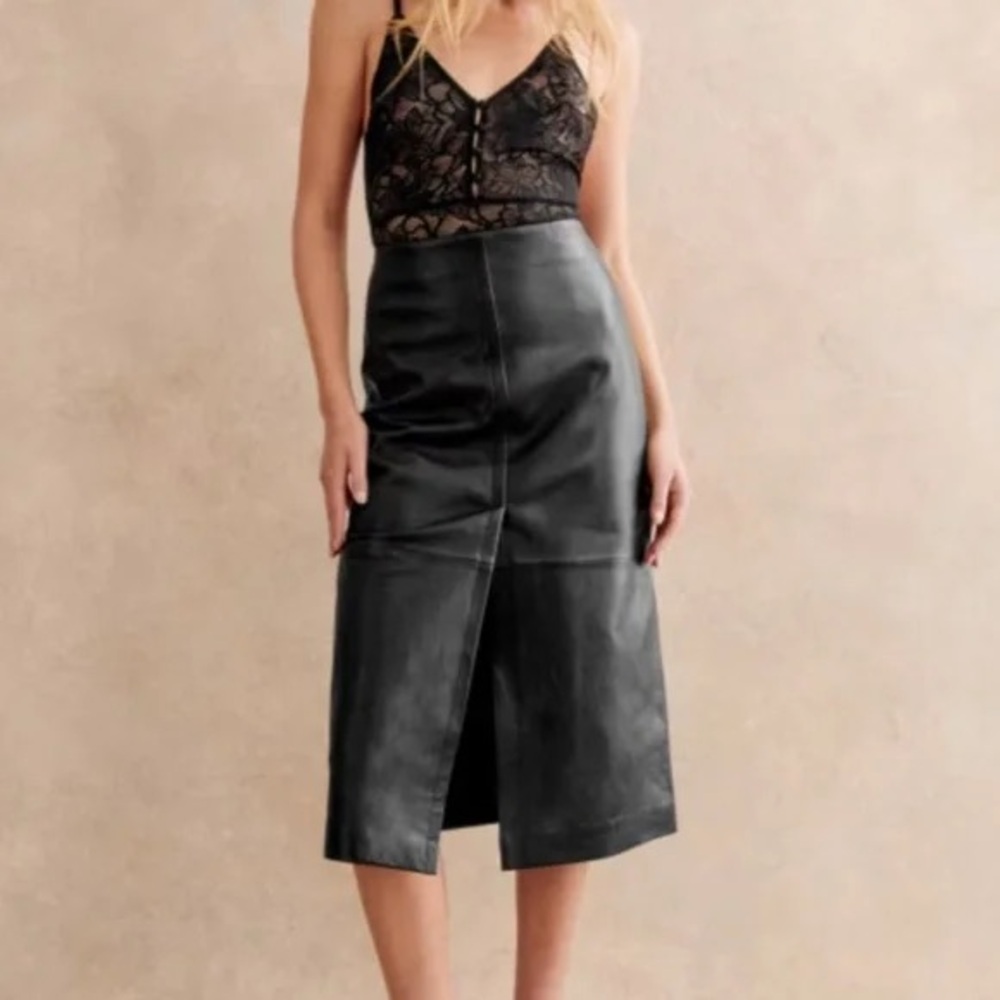 Sézane Eloane Black Leather Skirt size 34
